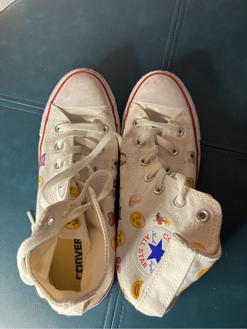 Converse White High Top Sneakers with Emoji Accents - Picture 2 of 8